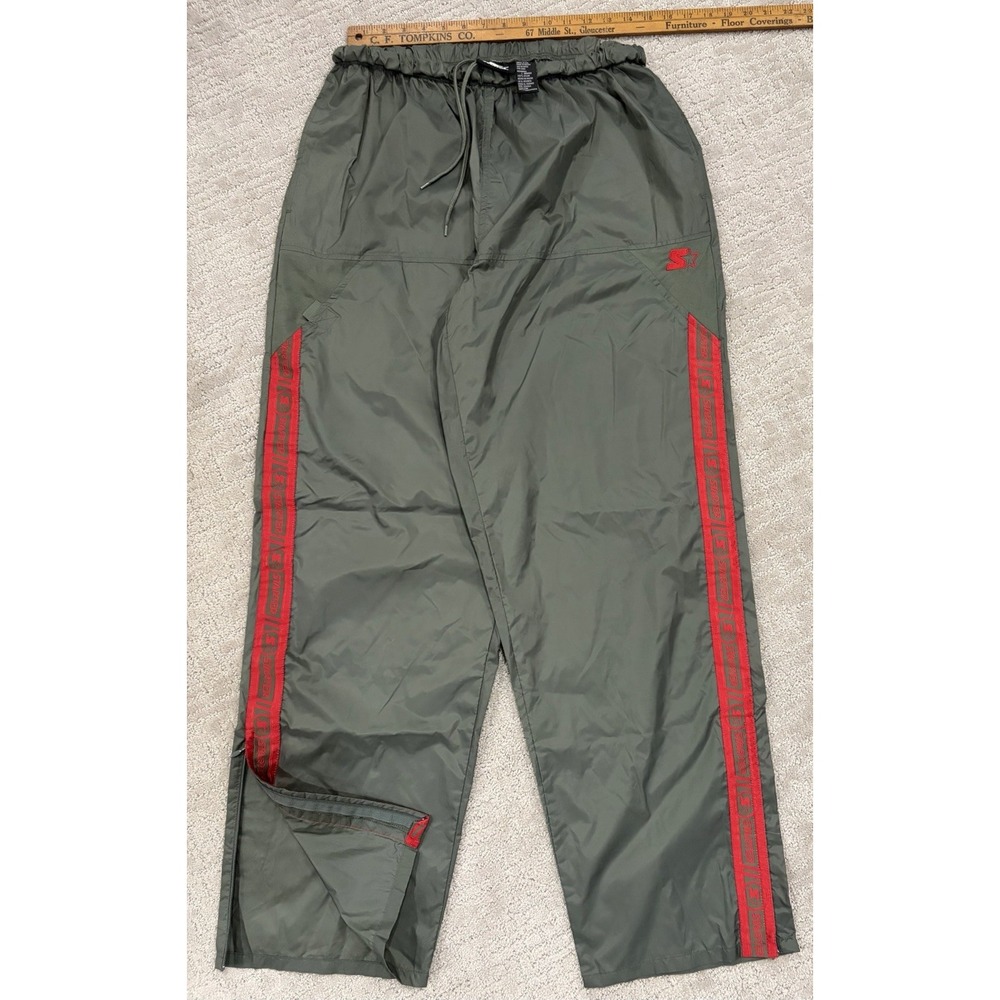 Vintage Starter Wind Pants Windbreaker Large Gray Y2K 90s Nylon Track Baggy Zip